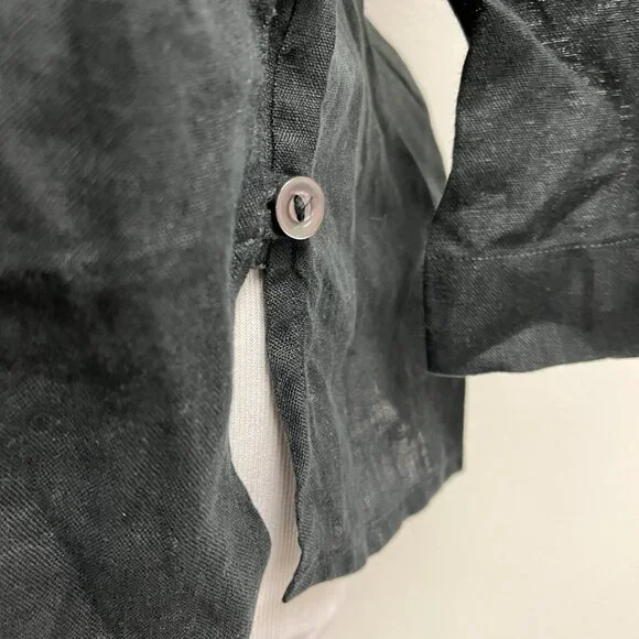 Camiseria Sanmarco black linen mandarin blouse top M runs small Italy